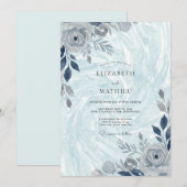 Invitation Mariage d'hiver cristallin bleu pâle (Devant / Derrière)