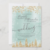 Invitation Mariage d'hiver dans la neige verte (Devant)