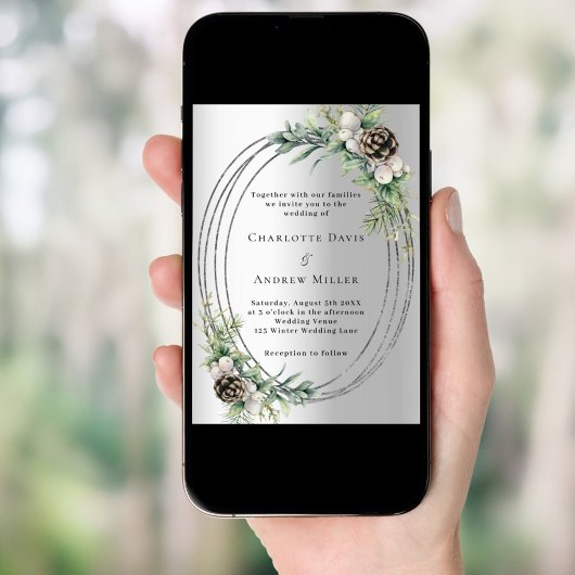 Invitation Mariage d'hiver dans la verdure du pin de cône d'a