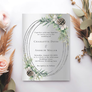 Invitation Mariage d'hiver dans la verdure du pin de cône d'a