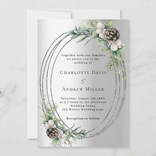 Invitation Mariage d'hiver dans la verdure du pin de cône d'a (Devant)