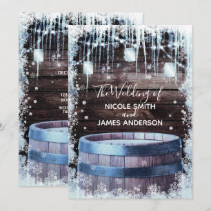 Invitation Mariage d'hiver dans une grange rustique avec tonn