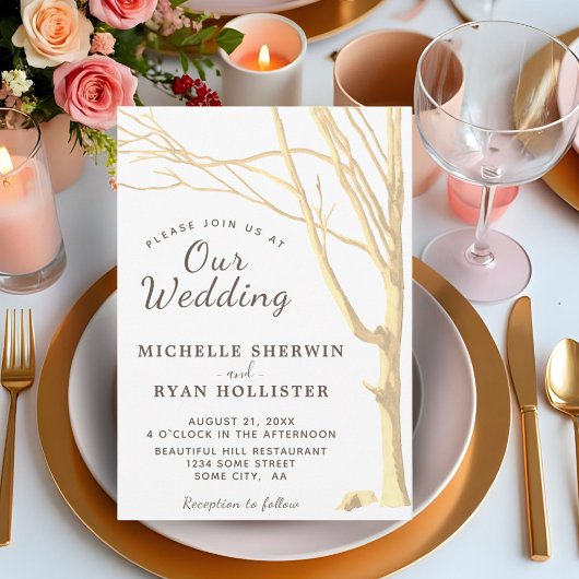 Invitation Mariage d'hiver d'arbre simple rustique d'automne