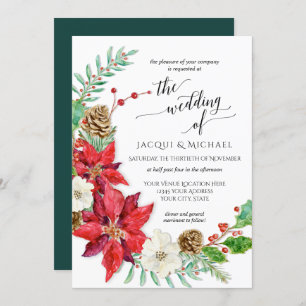 Invitation Mariage d'hiver de la couronne de fleurs de Noël r