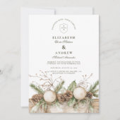 Invitation Mariage d'hiver de l'ornement de pin rustique (Devant)