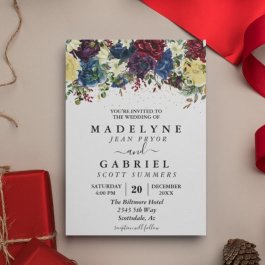 Invitation Mariage d'hiver de Noël aquarelle florale