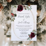 Invitation Mariage d'hiver de Noël élégant<br><div class="desc">Cette invitation de Noël à un mariage d'hiver est parfaite pour un mariage de vacances élégant. Le design présente de belles fleurs d'aquarelle blanche et bordeaux avec une végétation de pins, de baies saintes et d'eucalyptus. Il s'agit d'une palette de couleurs parfaite pour un mariage d'hiver. Faites cette invitation vous-même...</div>