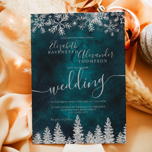 Invitation Mariage d'hiver de Noël en pin d'argent