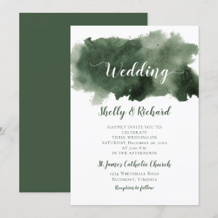 Invitation Mariage d'hiver de Pine Green Watercolor Wash