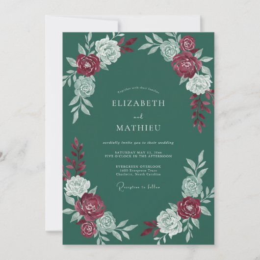 Invitation Mariage d'hiver digne et vert pin (Devant)