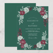 Invitation Mariage d'hiver digne et vert pin (Devant / Derrière)