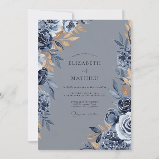 Invitation Mariage d'hiver distingué bleu ardoise (Devant)
