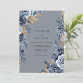 Invitation Mariage d'hiver distingué bleu ardoise (Debout devant)