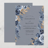 Invitation Mariage d'hiver distingué bleu ardoise (Devant / Derrière)