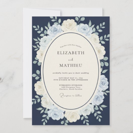 Invitation Mariage d'hiver distingué bleu marine (Devant)