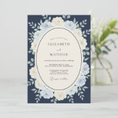 Invitation Mariage d'hiver distingué bleu marine (Debout devant)