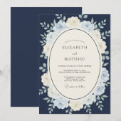 Invitation Mariage d'hiver distingué bleu marine (Devant / Derrière)