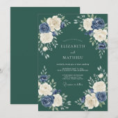 Invitation Mariage d'hiver distingué vert émeraude (Devant / Derrière)