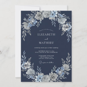 Invitation Mariage d'hiver divin bleu marine