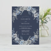 Invitation Mariage d'hiver divin bleu marine (Debout devant)
