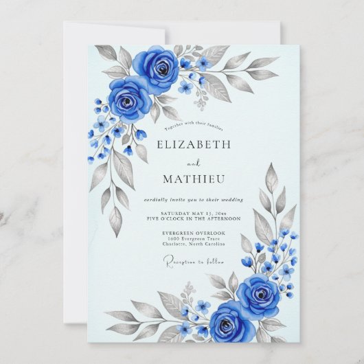Invitation Mariage d'hiver divin bleu royal (Devant)