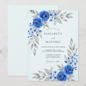 Invitation Mariage d'hiver divin bleu royal (Devant / Derrière)