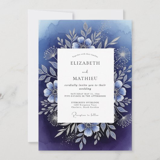 Invitation Mariage d'hiver divin Navy (Devant)