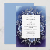 Invitation Mariage d'hiver divin Navy (Devant / Derrière)
