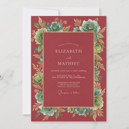 Invitation Mariage d'Hiver Doré aux Canneberges (Devant)