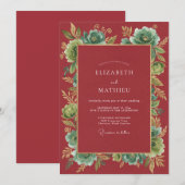 Invitation Mariage d'Hiver Doré aux Canneberges (Devant / Derrière)