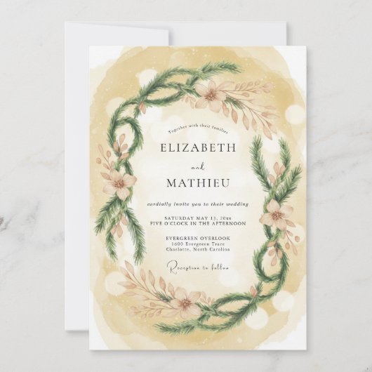 Invitation Mariage d'hiver doré et cosy (Devant)