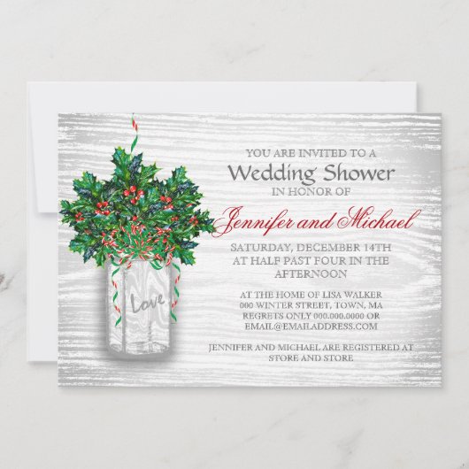 Invitation Mariage d'hiver Douche Mason Jar Holly Berry (Devant)
