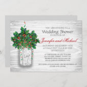 Invitation Mariage d'hiver Douche Mason Jar Holly Berry (Devant / Derrière)
