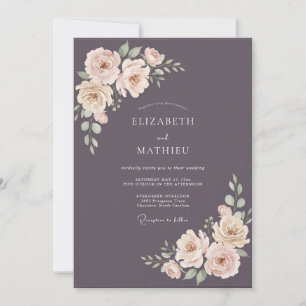 Invitation Mariage d'hiver dramatique aux aubergines