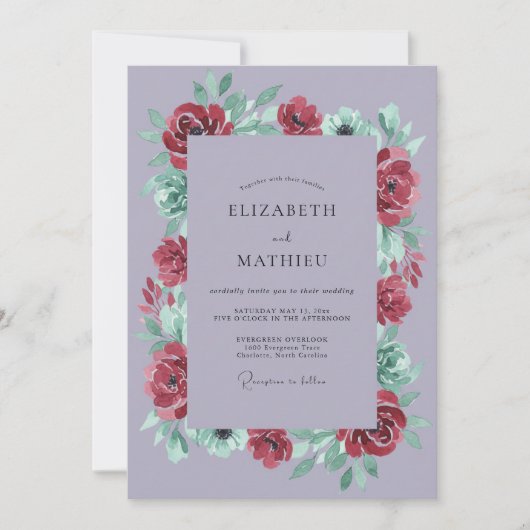 Invitation Mariage d'hiver dramatique lavande (Devant)