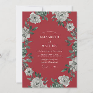 Invitation Mariage d'hiver dramatique rouge canneberge