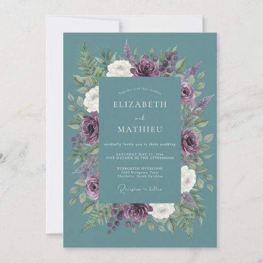 Invitation Mariage d'hiver dramatique sarcelle (Devant)