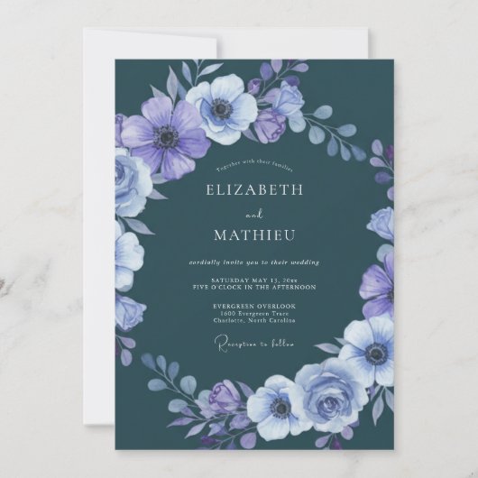 Invitation Mariage d'hiver dramatique sarcelle foncée (Devant)