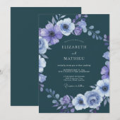 Invitation Mariage d'hiver dramatique sarcelle foncée (Devant / Derrière)