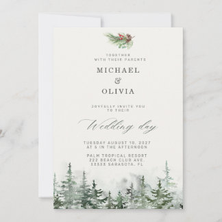 Invitation Mariage d'hiver élégant avec feuillage persistant