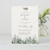 Invitation Mariage d'hiver élégant avec feuillage persistant (Debout devant)