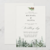 Invitation Mariage d'hiver élégant avec feuillage persistant (Devant / Derrière)