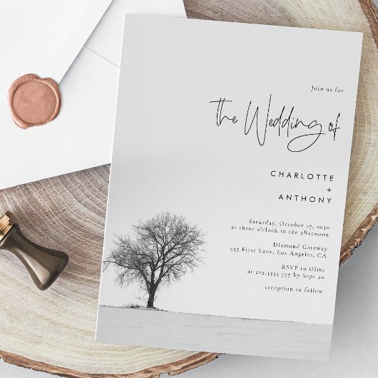 Invitation Mariage d'hiver élégant - Flocon de neige noir et