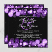 Invitation Mariage d'hiver élégant Lumières violettes (Devant / Derrière)