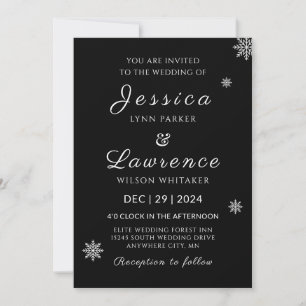 Invitation Mariage d'hiver élégant noir et blanc moderne