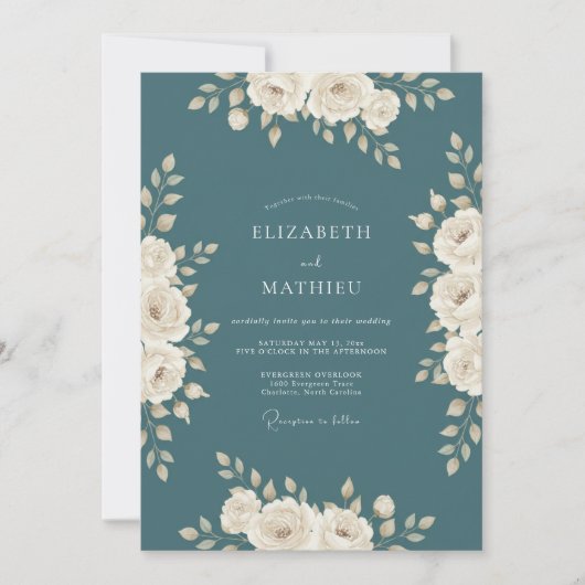 Invitation Mariage d'hiver élégant sarcelle foncée (Devant)