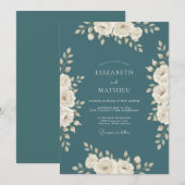 Invitation Mariage d'hiver élégant sarcelle foncée (Devant / Derrière)
