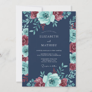Invitation Mariage d'hiver en bleu marine et sarcelle
