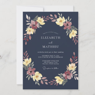 Invitation Mariage d'hiver en bleu marine foncé