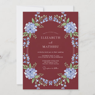 Invitation Mariage d'hiver en burgundy et bleu pervenche